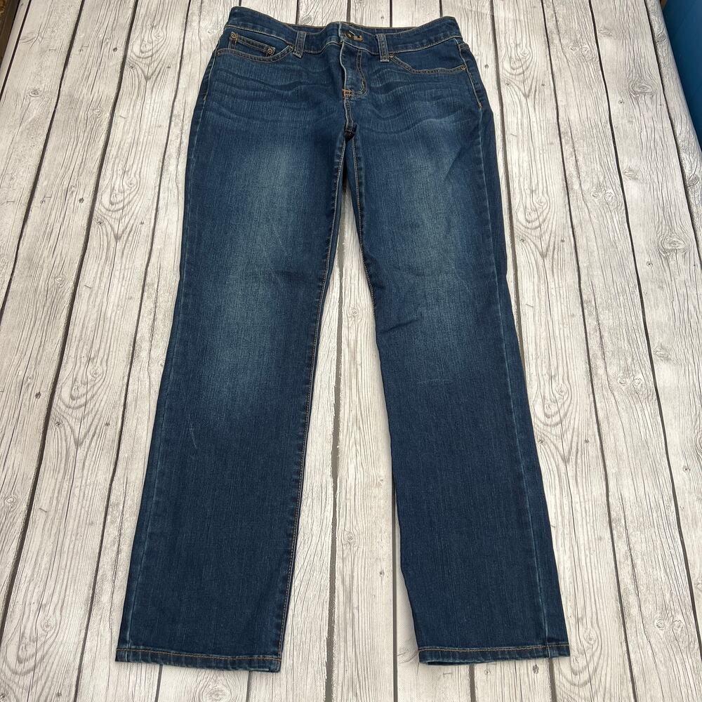 St. John's Bay Women's Straight Leg Jeans Blue Mid Rise 5-Pocket Medium Wash 10